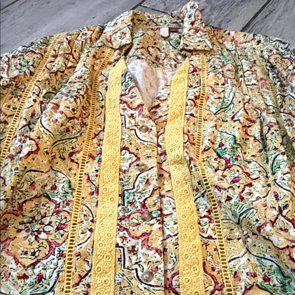 Anthropology Pilcro Pin tuck peasant Colorful Floral Blouse Top XS - Picture 6 of 6